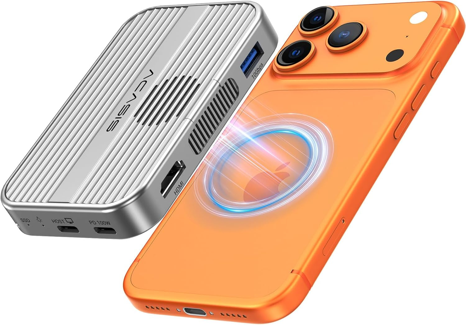 10Gbps Magnetic M.2 Nvme SSD Enclosure & USB C Docking Station with Cooling Fan for Iphone 17/16/15 Pro/Pro Max/Plus,Tool Free Installation,Support SSD Size 2230/2242/2260/2280 B+M M-Key