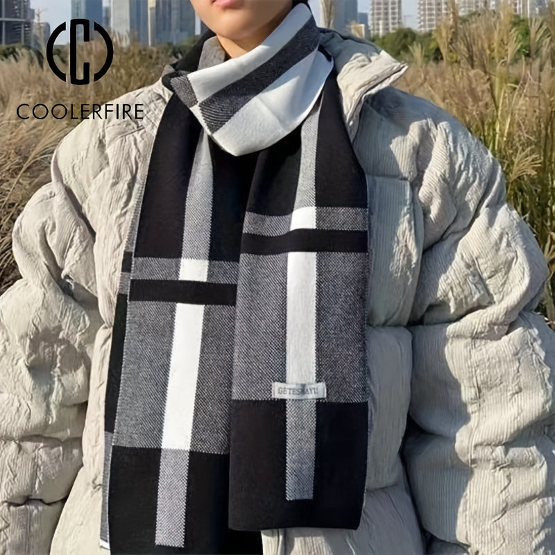 Men'S Scarf for Autumn And Winter, Warm Plaid Scarf, Versatile for Students, Korean Style Casual Trendy Neck Warmer.