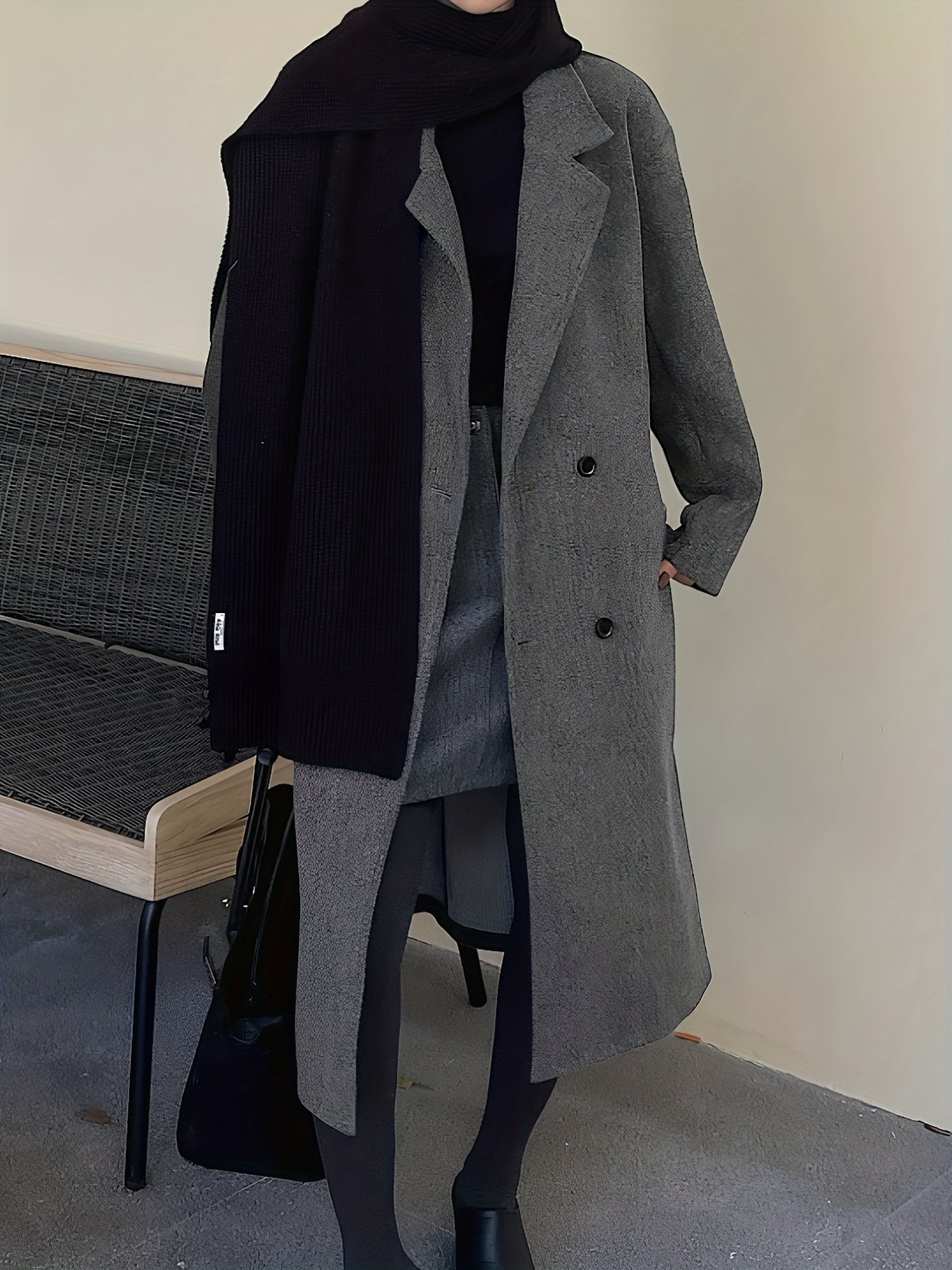 Women's Autumn-Winter Solid Color Double-Breasted Long Coat