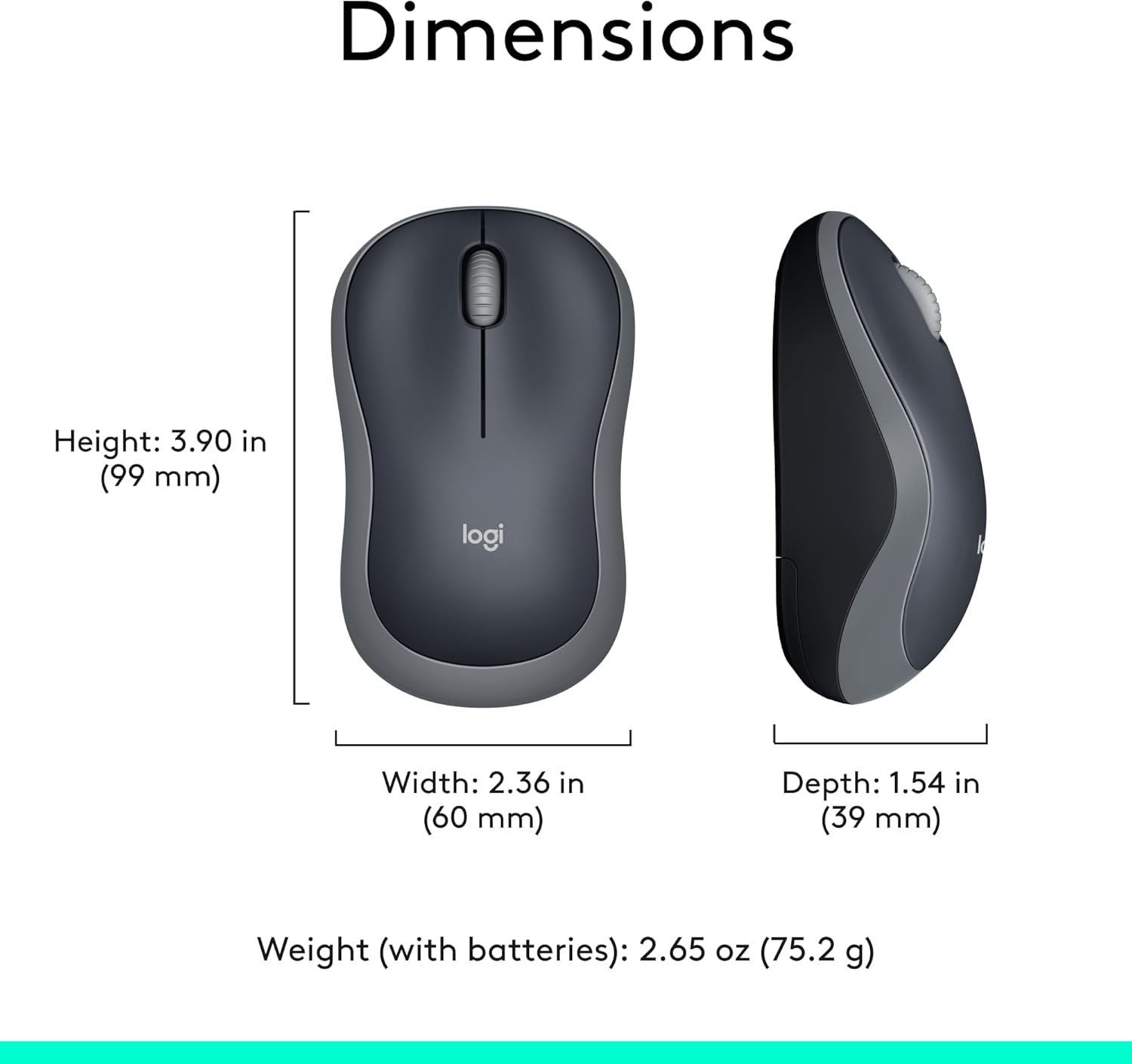 M185 Wireless Mouse, 2.4Ghz with USB Mini Receiver, 12-Month Battery Life, 1000 DPI Optical Tracking, Ambidextrous Pc/Mac/Laptop - Swift Grey