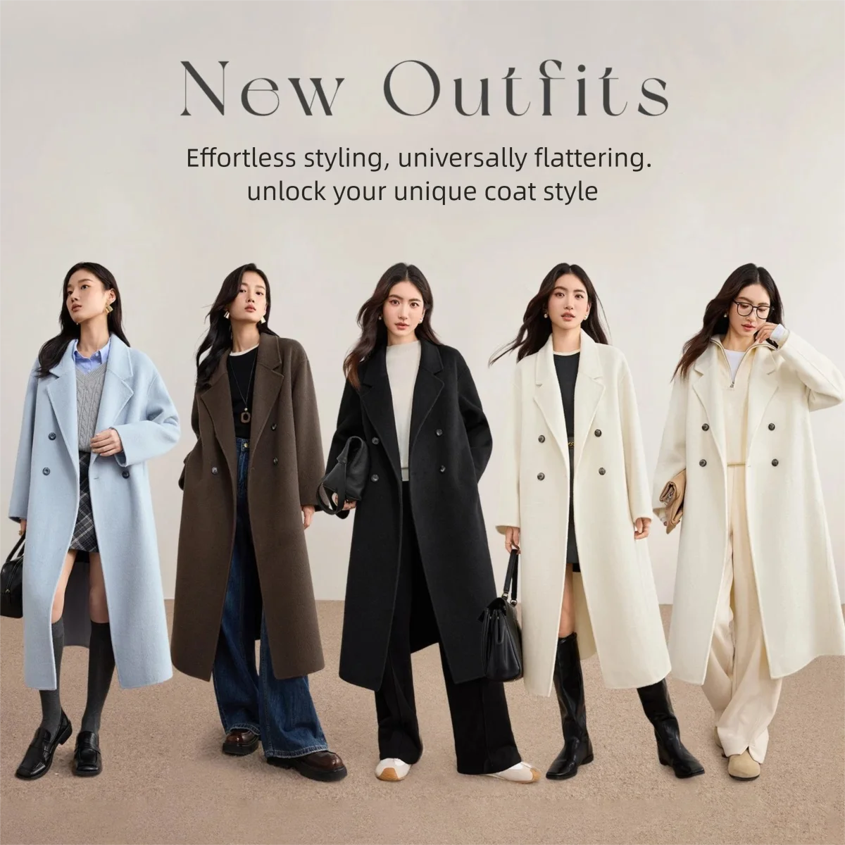 SENTUBILA Women's 100% Wool Long Coat Winter 2025 Classic Elegant Commuter Style Double-Faced Overcoat Ladies Clothes W54OA8780