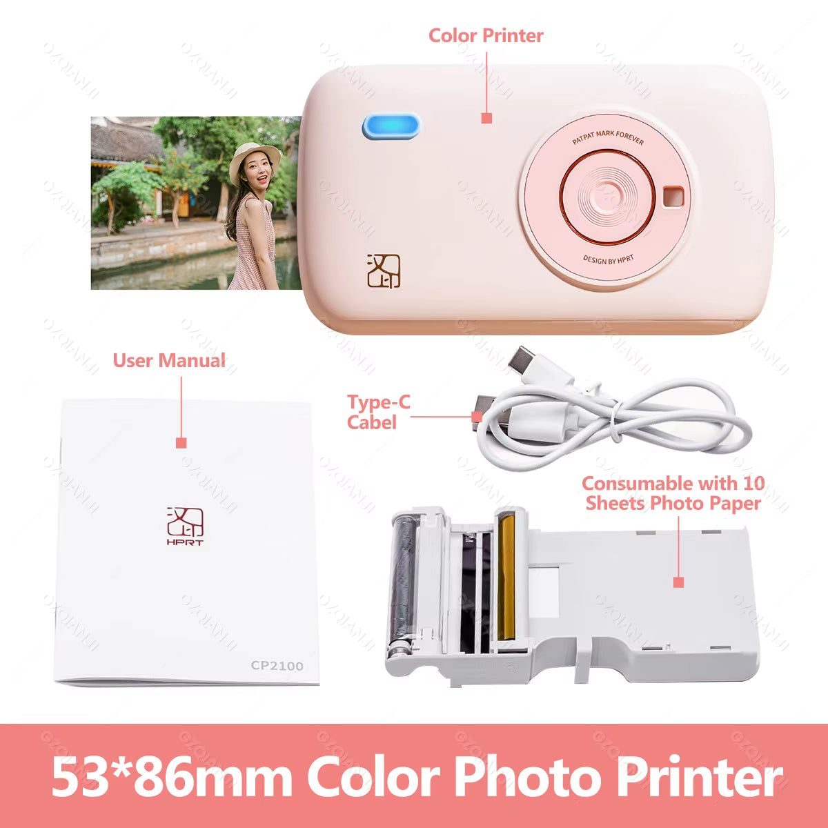 Portable Color Photo Printer Mini Pocket 300Dpi Bluetooth for DIY Share Photo Picture Work Home CP2100 Machine 2X3 Inch Papers