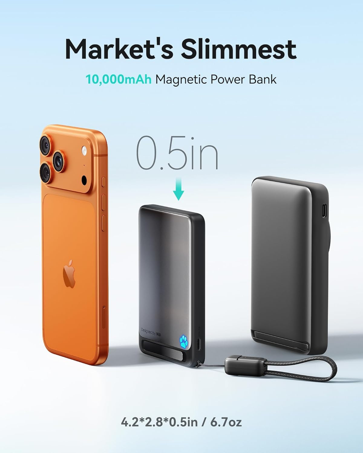 for Magsafe Portable Charger, Qi2 Certified, Slimmest 15W 10000Mah Magnetic Power Bank, with USB C Cable & Stand, Fast Charging Magsafe Compatible Battery Pack for Iphone 17 16 15 14 13 12 Only