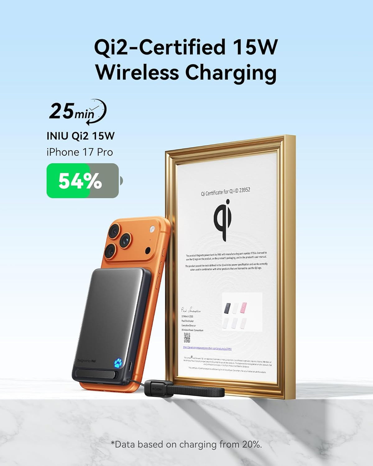 for Magsafe Portable Charger, Qi2 Certified, Slimmest 15W 10000Mah Magnetic Power Bank, with USB C Cable & Stand, Fast Charging Magsafe Compatible Battery Pack for Iphone 17 16 15 14 13 12 Only