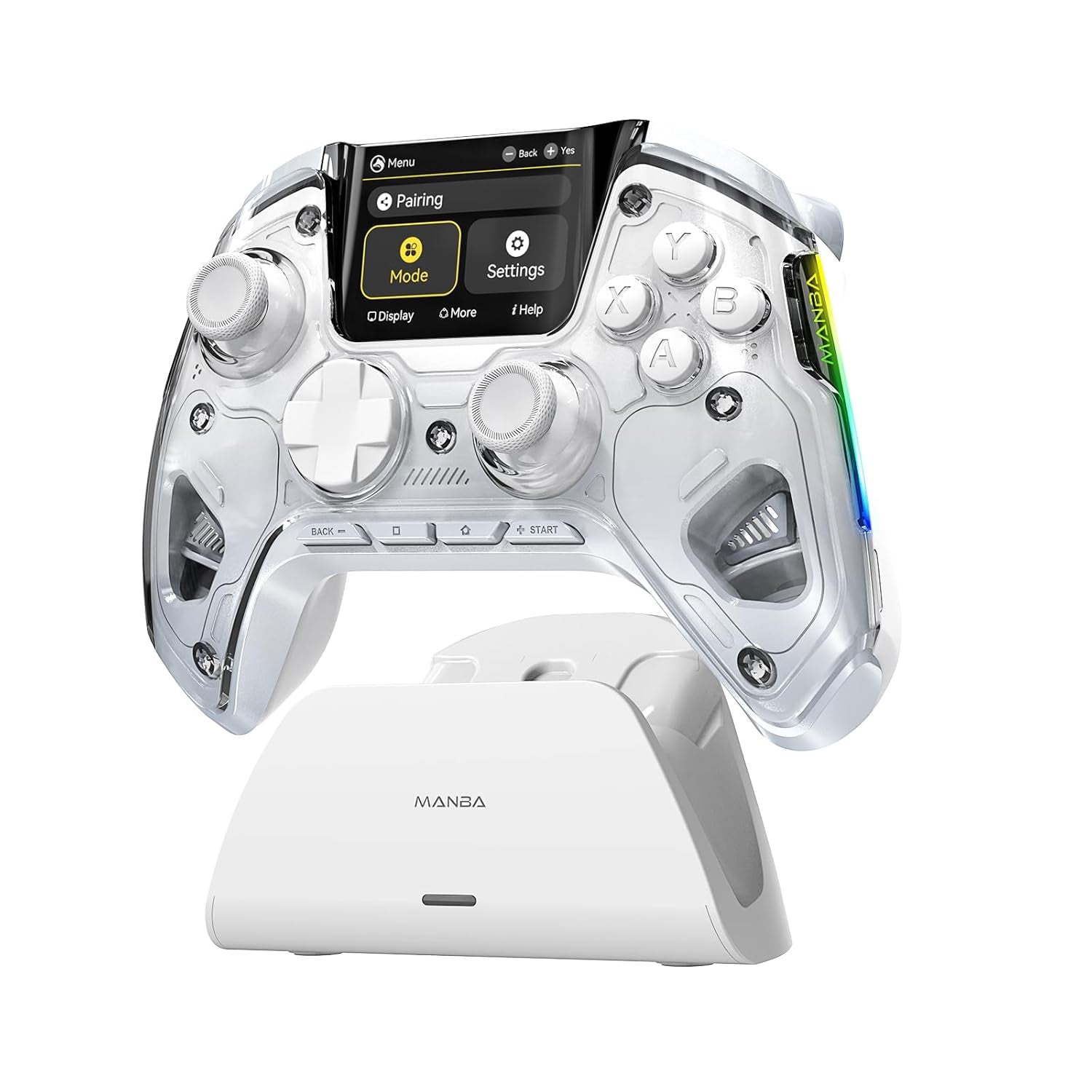 one Interactive Screen Wireless Gaming Controller for Pc/Switch/Switch 2/Ios/Android,Hall Effect Stick & Trigger,Rgb Lighting,Remappable Buttons,1800Mah with Charging Dock (White)