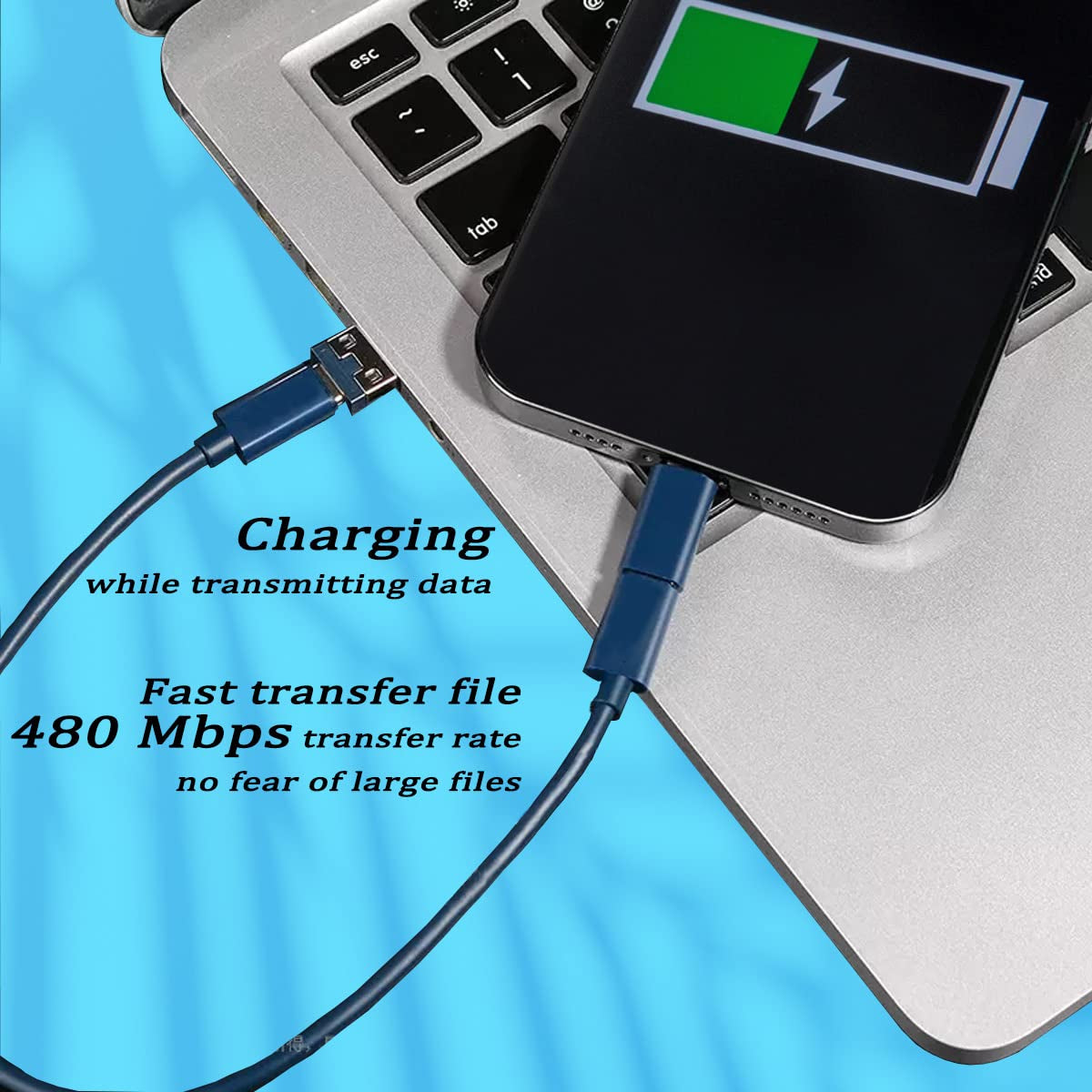 Multi USB Charging Adapter Cable Kit, USB C to Ios Device Adapter Box, Conversion Set a & Type C to Male Micro/Type C/Ios Device, Data Transfer, Card Storage, Tray Eject Pin, Phone Holder (Blue)
